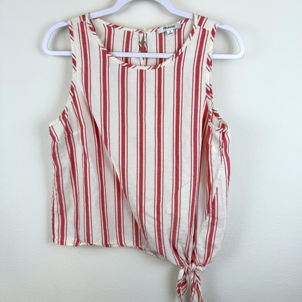 MADEWELL Red and White Side Knot Tie Sleeveless Summer Tank Top / Size Medium